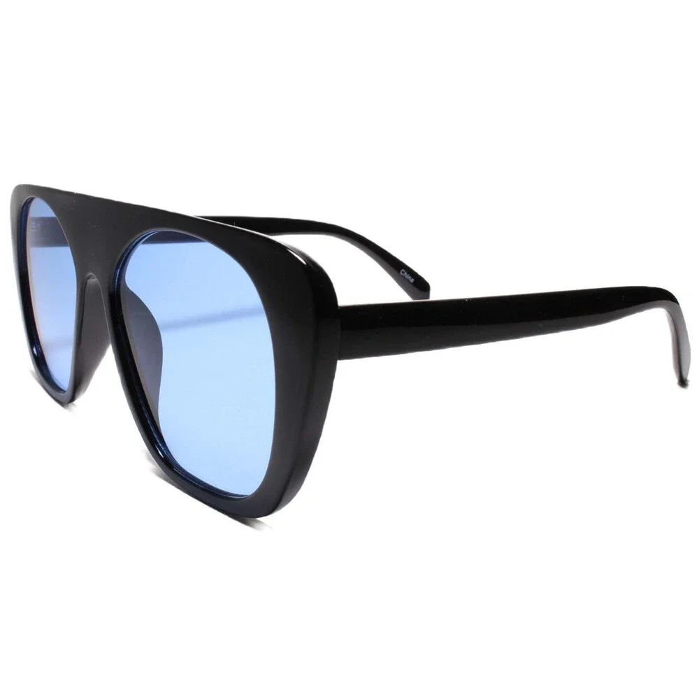 Funky 80s 90s Party Club Hip Hop Rapper Gangster Flat Top Blue Lens Sunglasses